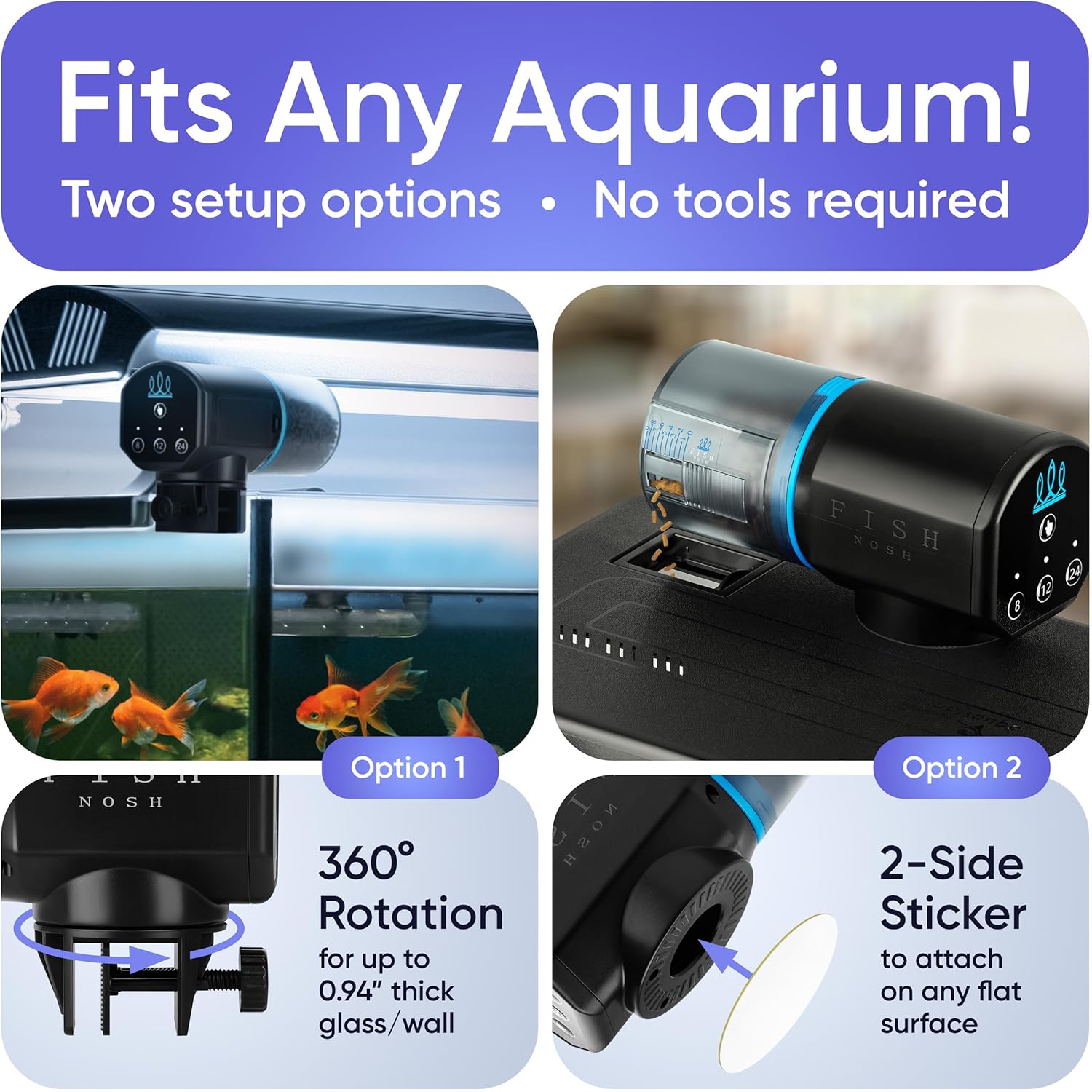 FISHNOSH automatic fish feeder mounted securely on a pond edge.