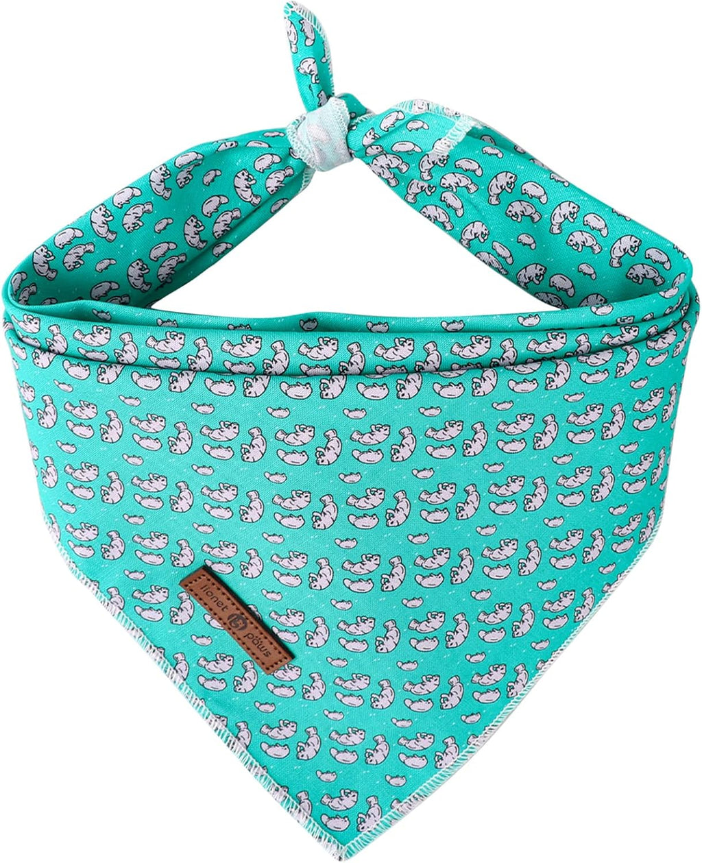 Small breed puppy wearing the lightweight and breathable Lionet Paws fourth of july triangle bandana.