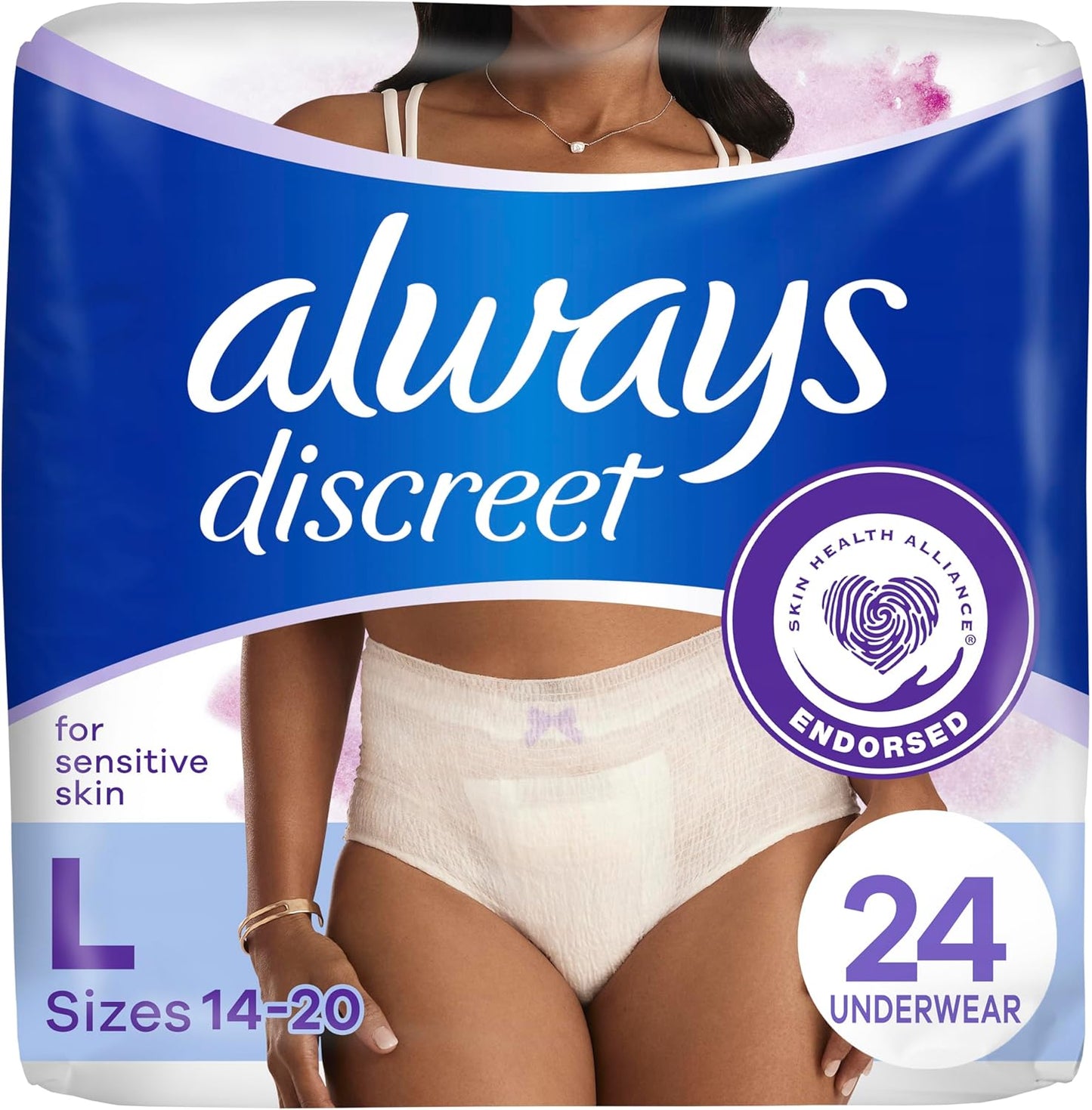 Always Discreet Sensitive Skin Underwear Large front package view