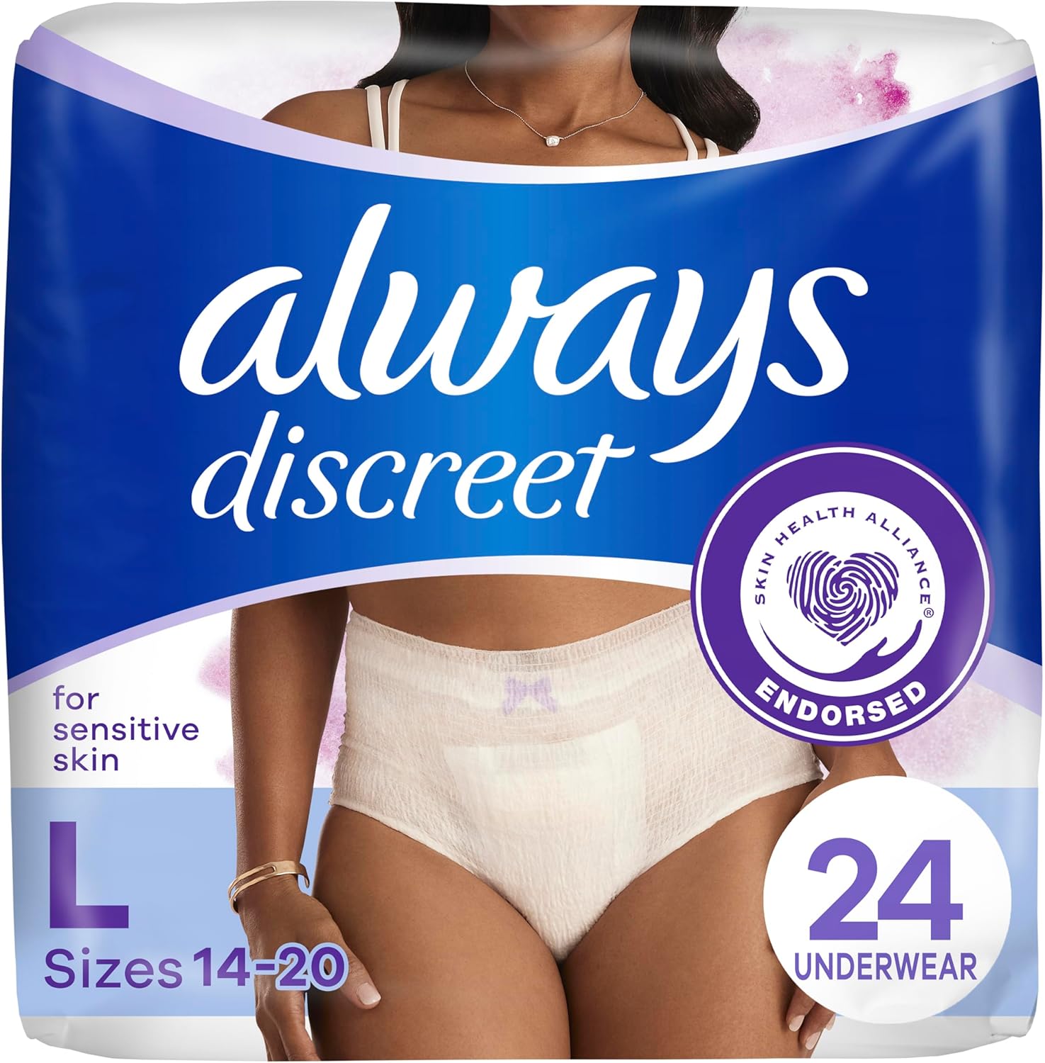Always Discreet Sensitive Skin Underwear Large front package view