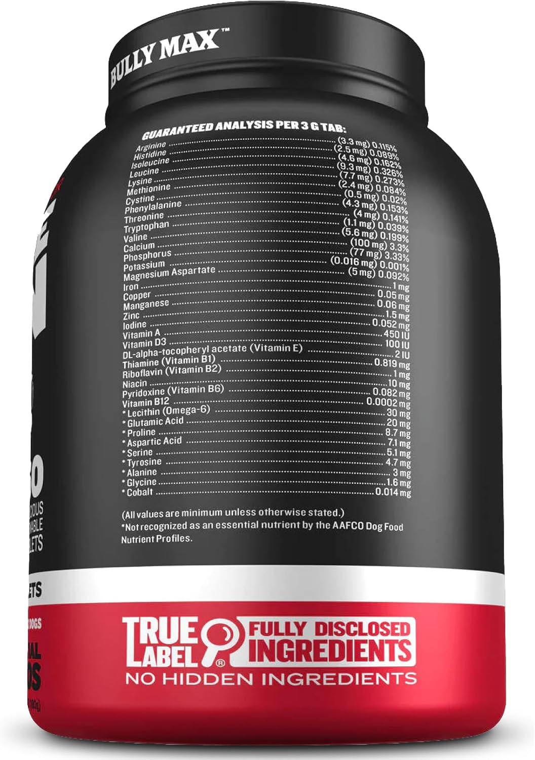 Bully Max 2-in-1 muscle builder tablets dietary ingredients list