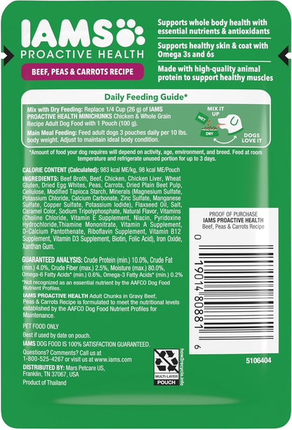 IAMS Proactive Health Adult Wet Dog Food, Beef, Peas and Carrots Recipe, 3.5 oz. Pouch (16 Count, Pack of 1) - Image 9