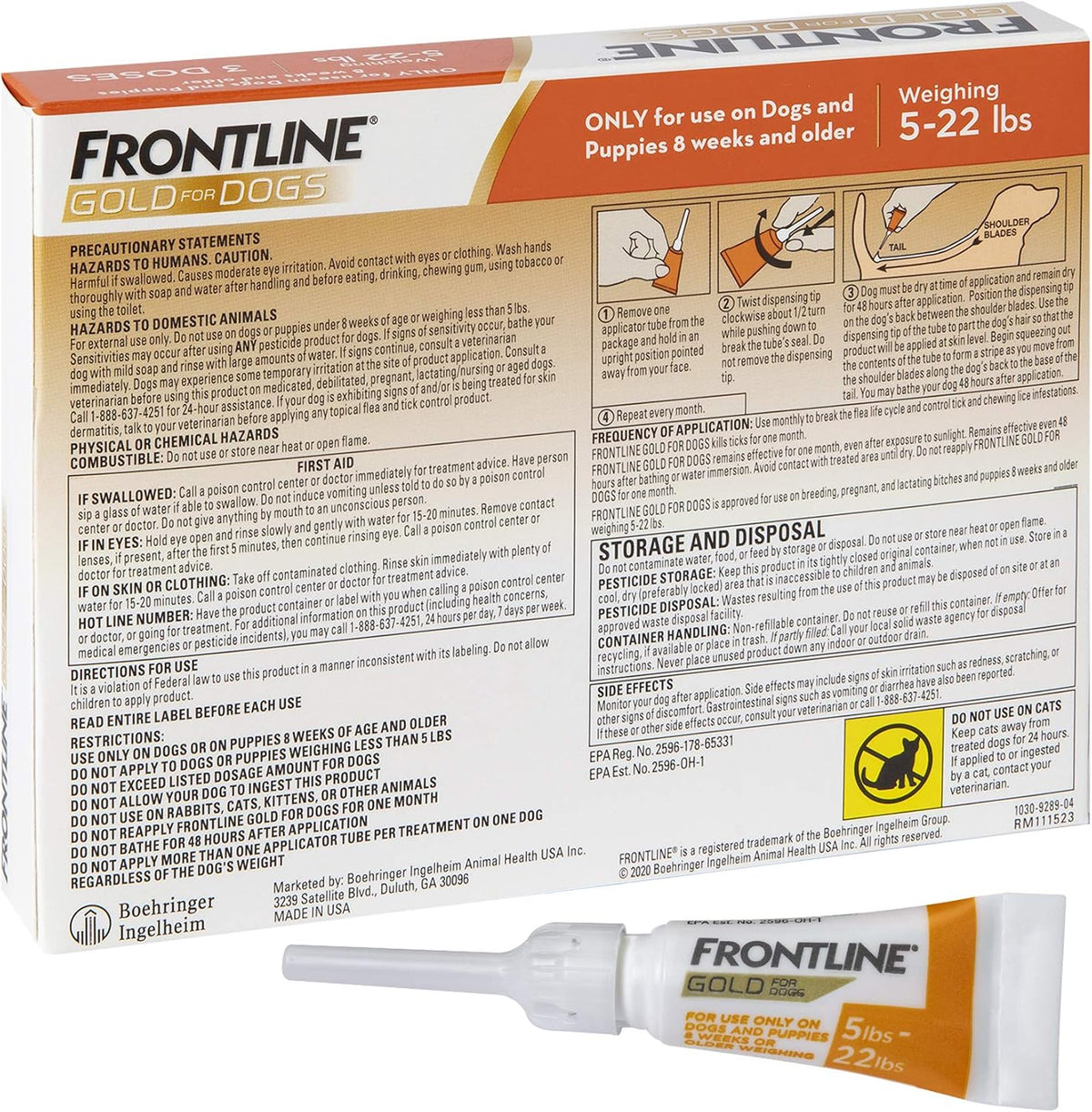 Frontline Gold orange box flea protection for dogs five to twenty two pounds