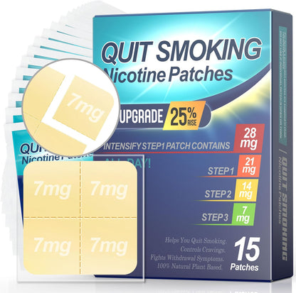 Wofanli Nicotine Patches Step 1+ front packaging view nicotine replacement therapy.