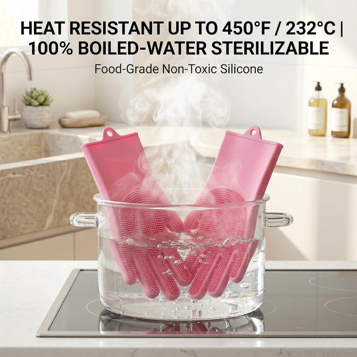 NVNAN pink silicone pet washing brush gloves close up