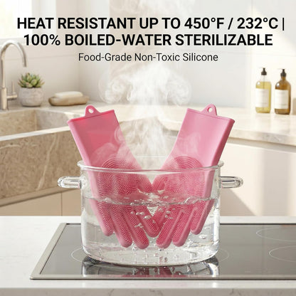 NVNAN pink silicone pet washing brush gloves close up