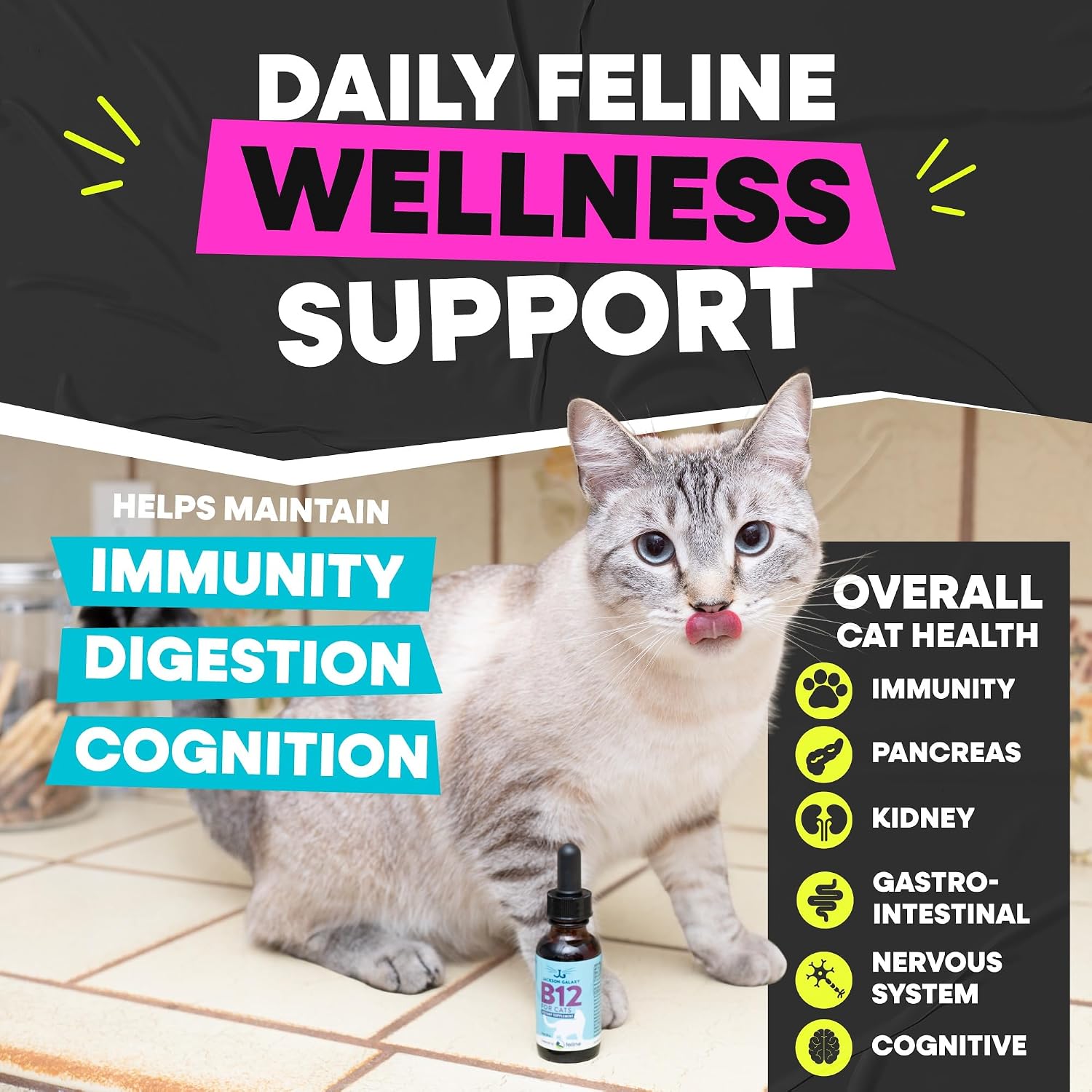 Premium non synthetic feline B12 vitamins for immune system booster.
