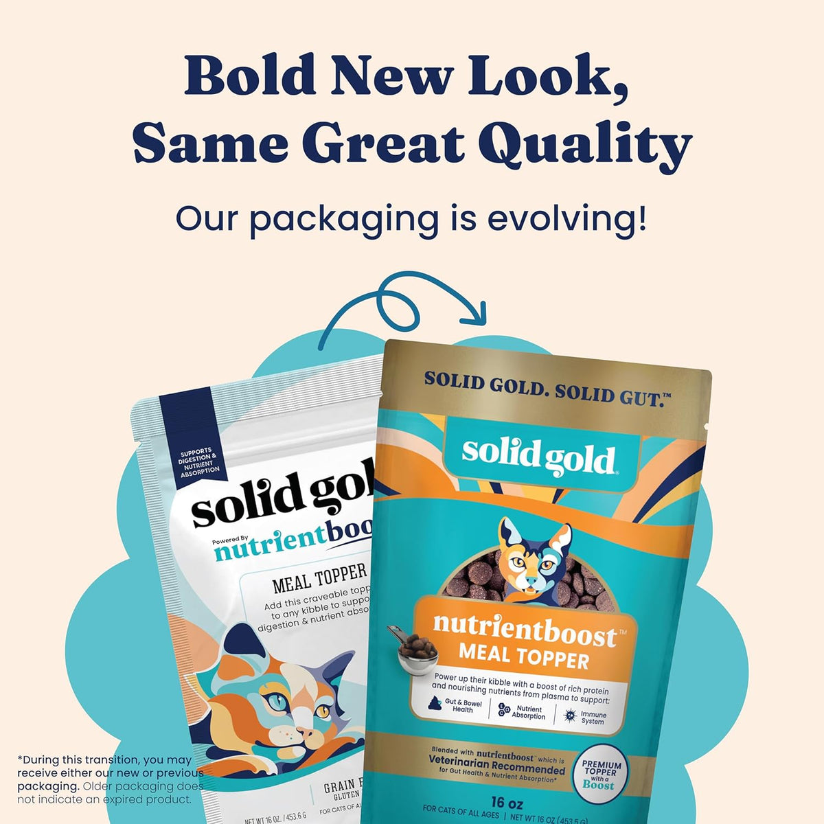Solid Gold cat meal topper texture and crunchy bits close up