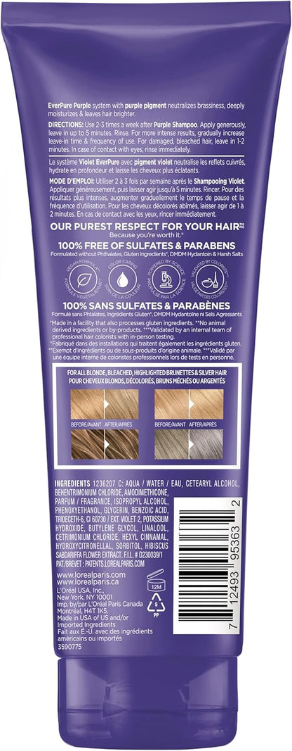 L'Oreal Paris Sulfate Free Brass Toning Purple Conditioner for Blonde, Bleached, Silver, or Brown Highlighted Hair, EverPure, 6.8 Fl Oz (Packaging May Vary) - Image 10