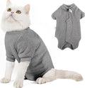 Dotoner Cat Surgery Recovery Suit front view showing adjustable drawstring collar on blue protective pet apparel.