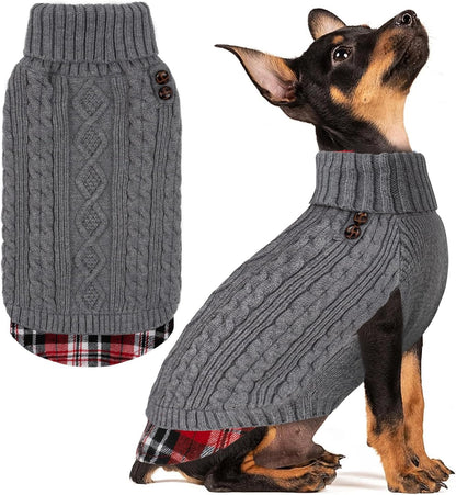 KYEESE Dog Sweater Soft Pullover Dog Sweaters for Small Dogs Male Warm Turtleneck Small Dogs Sweater with Gingham Patchwork Stretchy Knitwear Cat Clothes Comfy Pet Coat for Fall Winter Cold Weather - Image 9