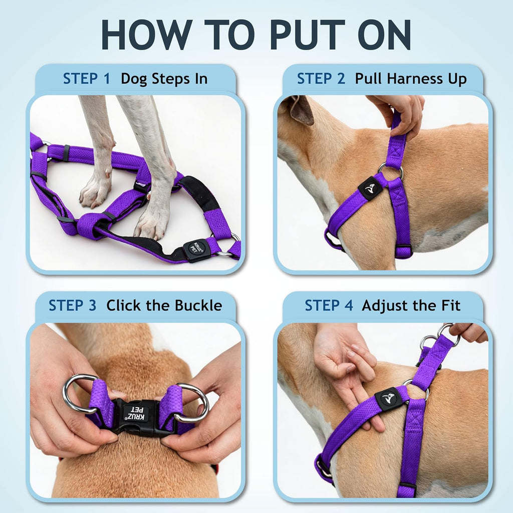 Step-in design of Kruz Pet Amethyst dog harness