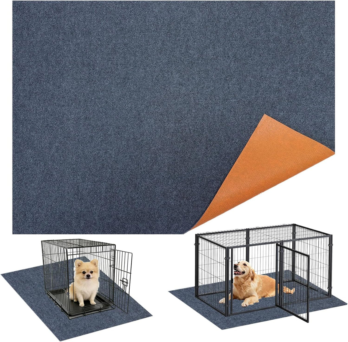 Rlinjyh large dog crate mat front view showing gray texture