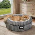 Balance round cat bed grey plush front view