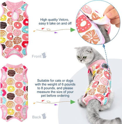 Weewooday cat post surgery apparel in banana and strawberry prints
