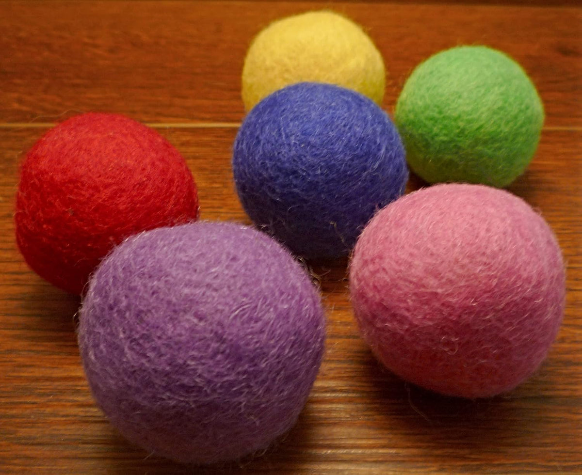 Artisan made 4cm felted fabric cat balls in diverse vibrant colors