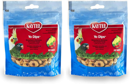 Pet bird enjoying Kaytee yogurt dipped treats during playtime