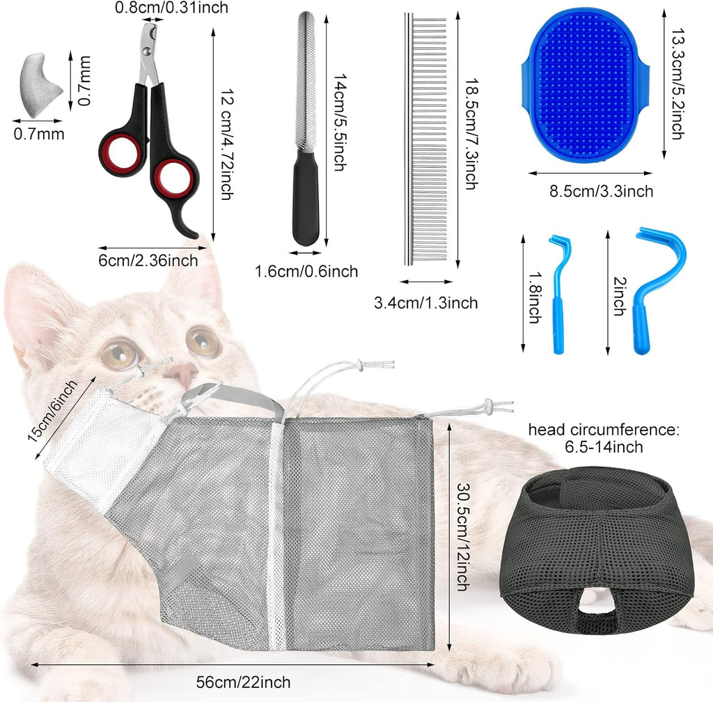 Kritkin cat shower net bag close up view highlighting the adjustable drawstrings.