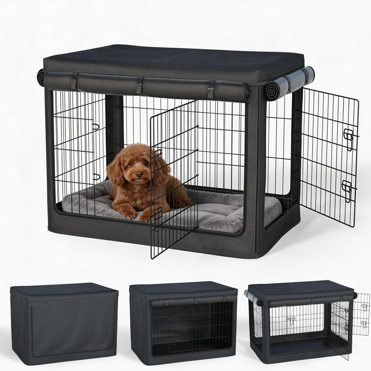 48 Inch Dog Crate Cover,1680D Heavy Duty Waterproof Oxford Kennel Cover with Detachable Top & Breathable Mesh for Large Dogs, Universal Fit for Wire Crates (Black, Cover Only) - Image 11