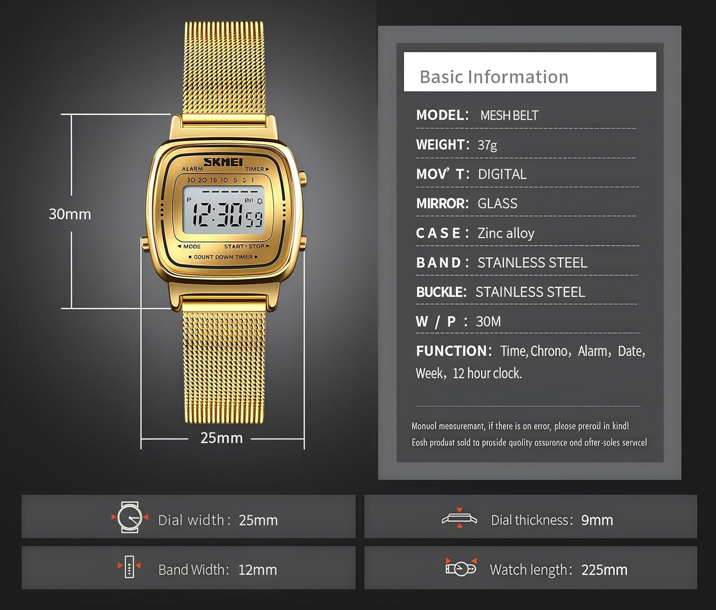 Back casing of the water resistant analog watch highlighting the authentic stainless steel material cover.