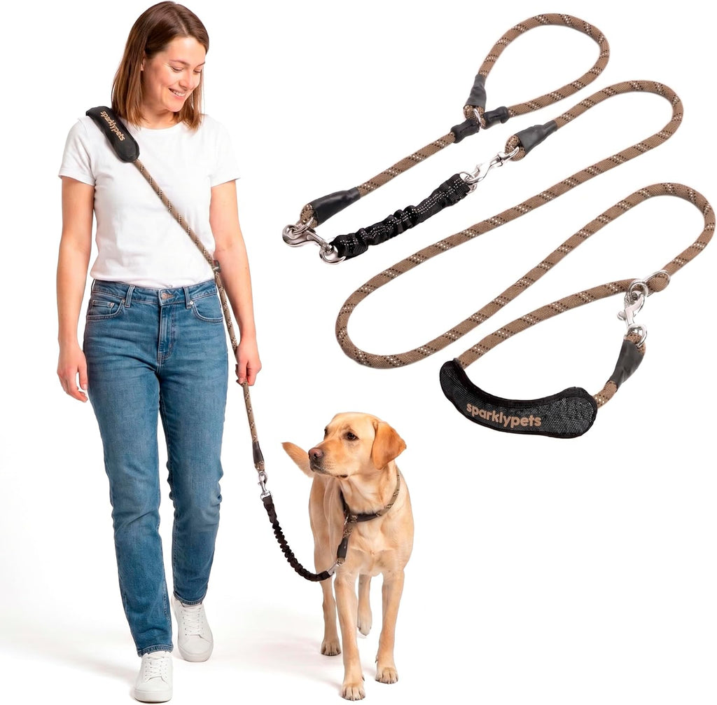 SparklyPets Double Dog Leash for 2 Dogs - Rope Bungee Dual Leash for Medium and Large Breeds with Padded Handles & Tangle Free (Black, Medium/Large) - Image 11