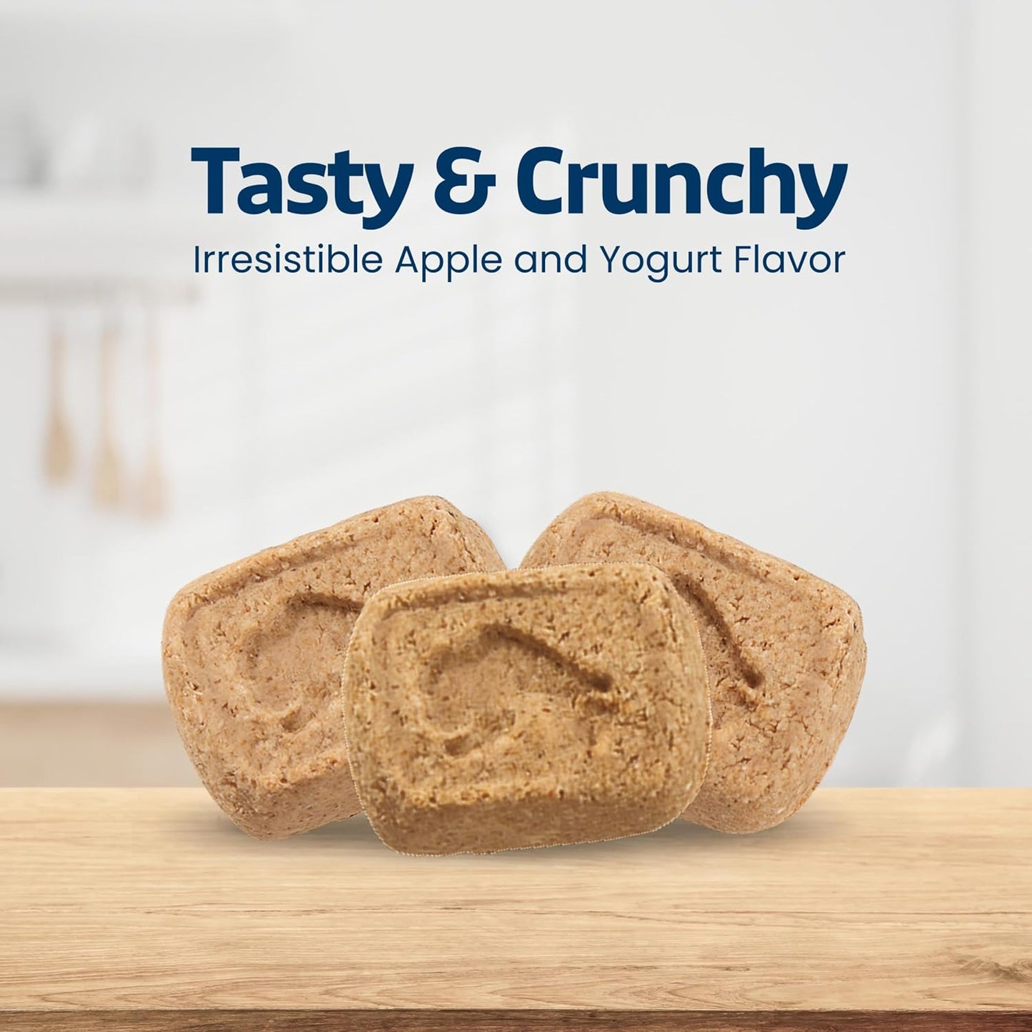 Omega three and antioxidant fortified crunchy dog cookies back label with feeding instructions.