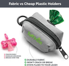 Tuff Mutt waste bag dispenser attached flat to a dog leash via Velcro straps