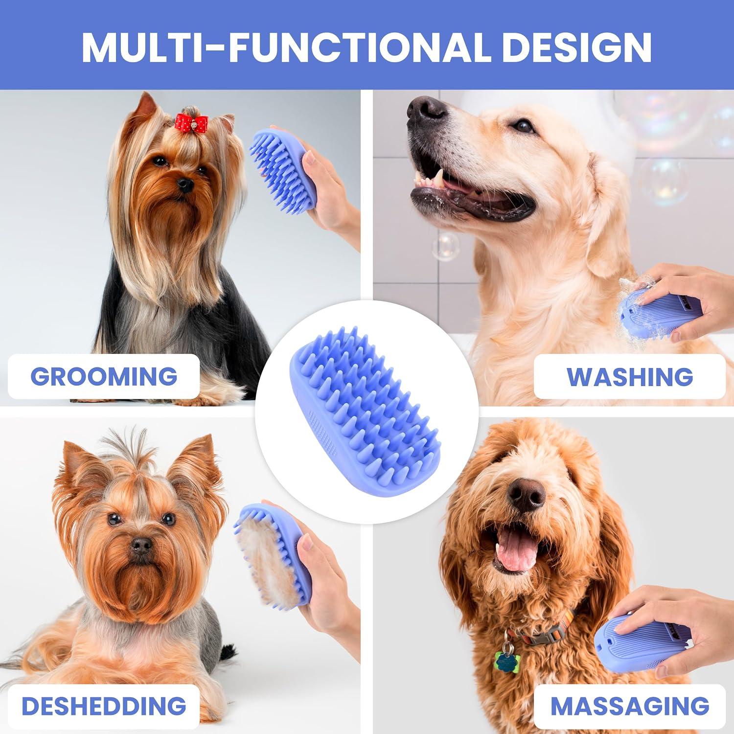 Two pack of blue silicone pet massage combs for dogs and cats