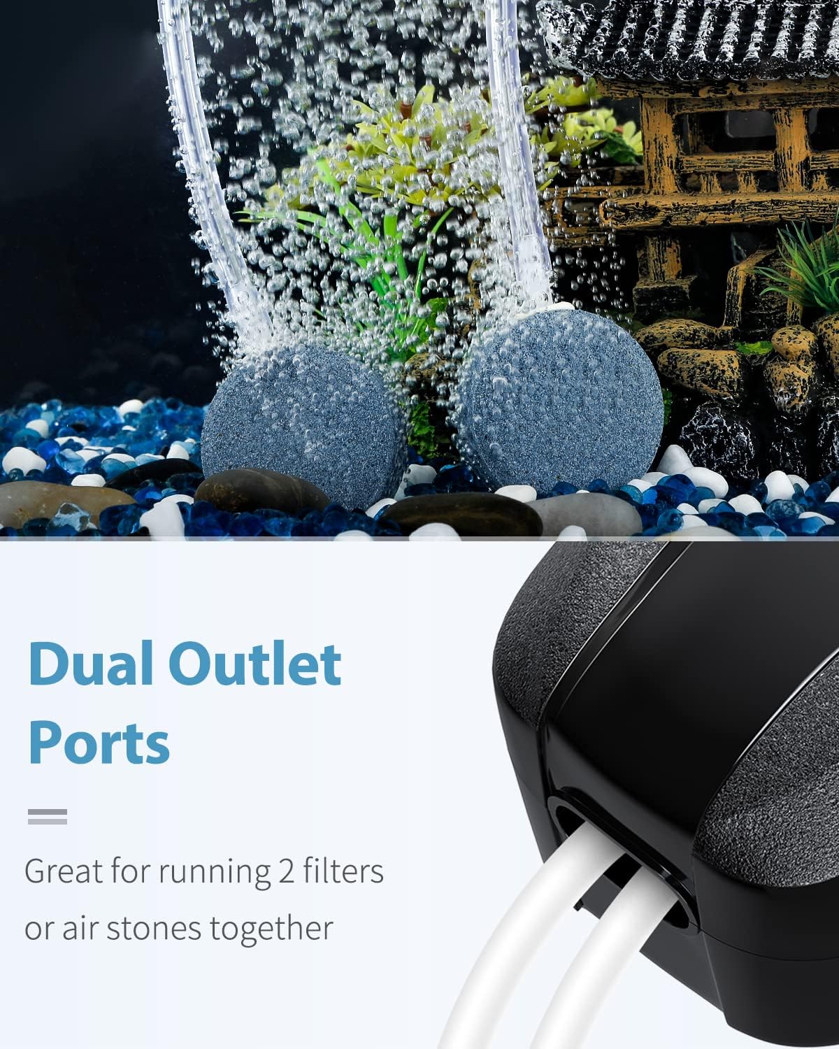 Side profile of Uniclife dual outlet aquarium oxygen pump
