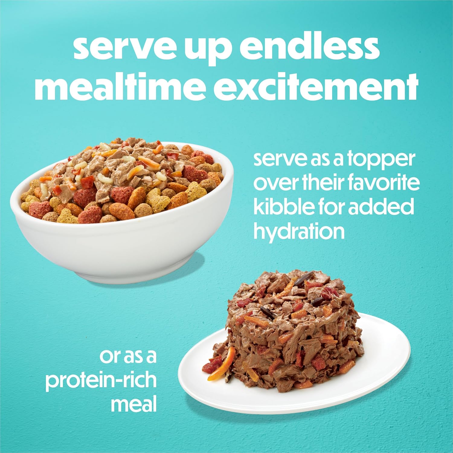 Purina small breed wet food variety box showing three flavor options with rice and vegetables.