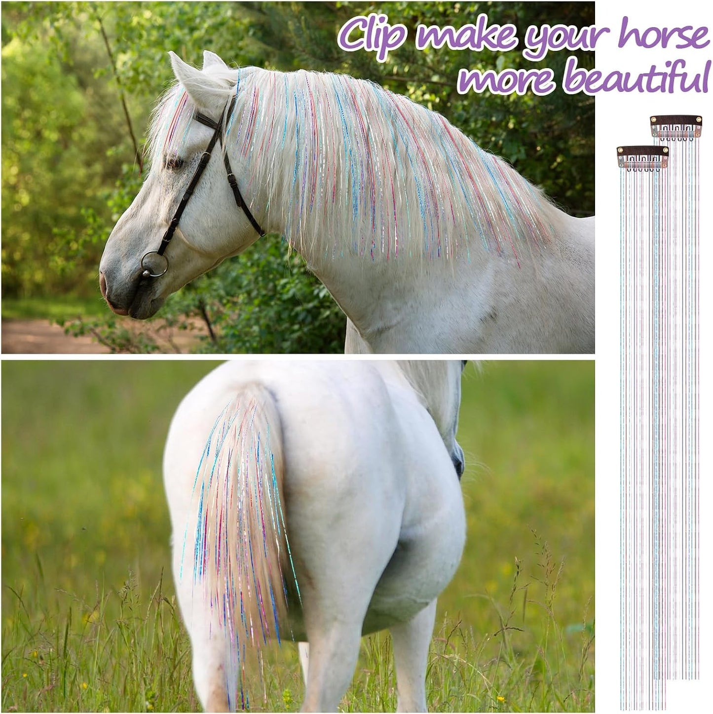 Versatile glitter hair extensions for horses and human styling