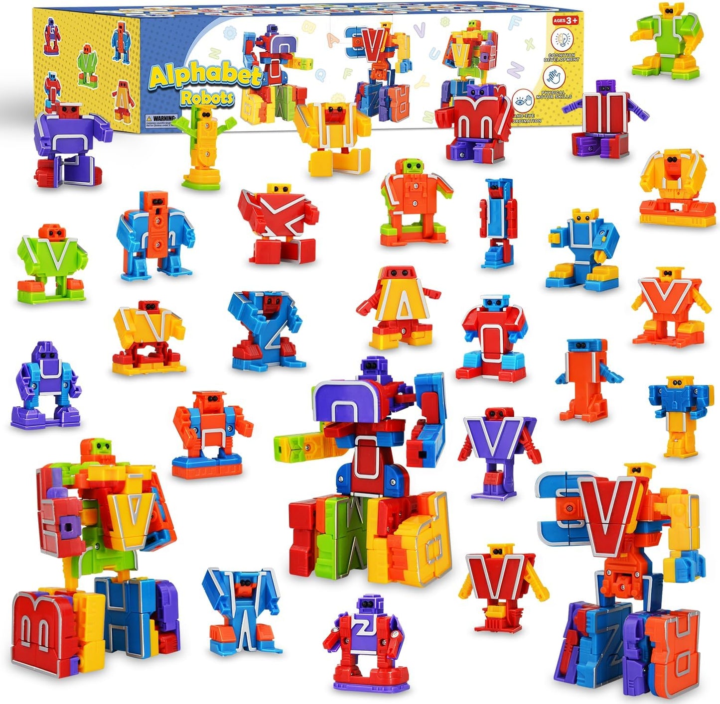 Kannove Alphabet Robots twenty-six piece educational learning toy set front view