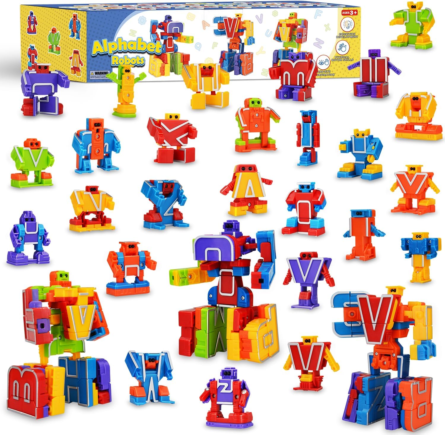Kannove Alphabet Robots twenty-six piece educational learning toy set front view
