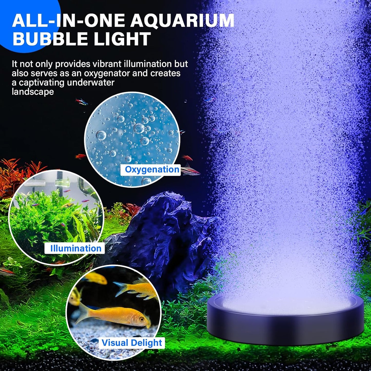 fishkeeper Aquarium Air Bubble Light, LED Fish Tank Bubbler Stone Disk with 11 Super Bright Lamp Beads, 16 Colors and 4 Modes Adjustable for Fish Tank Decoration Oxygenation - Image 3