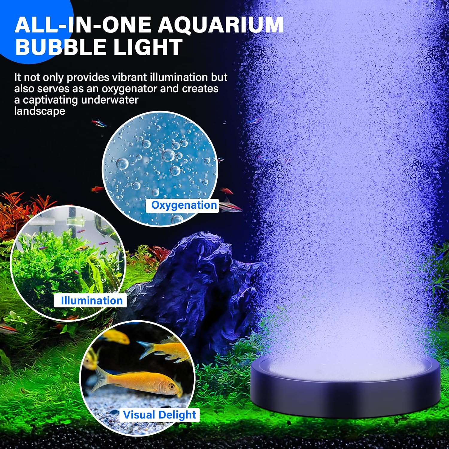 fishkeeper Aquarium Air Bubble Light, LED Fish Tank Bubbler Stone Disk with 11 Super Bright Lamp Beads, 16 Colors and 4 Modes Adjustable for Fish Tank Decoration Oxygenation - Image 3