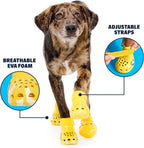 Side profile of Barkbox yellow crocs dog shoes with ventilation holes