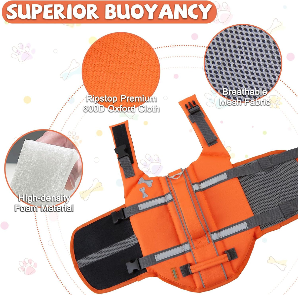 Adjustable pet flotation jacket with sturdy rescue handle