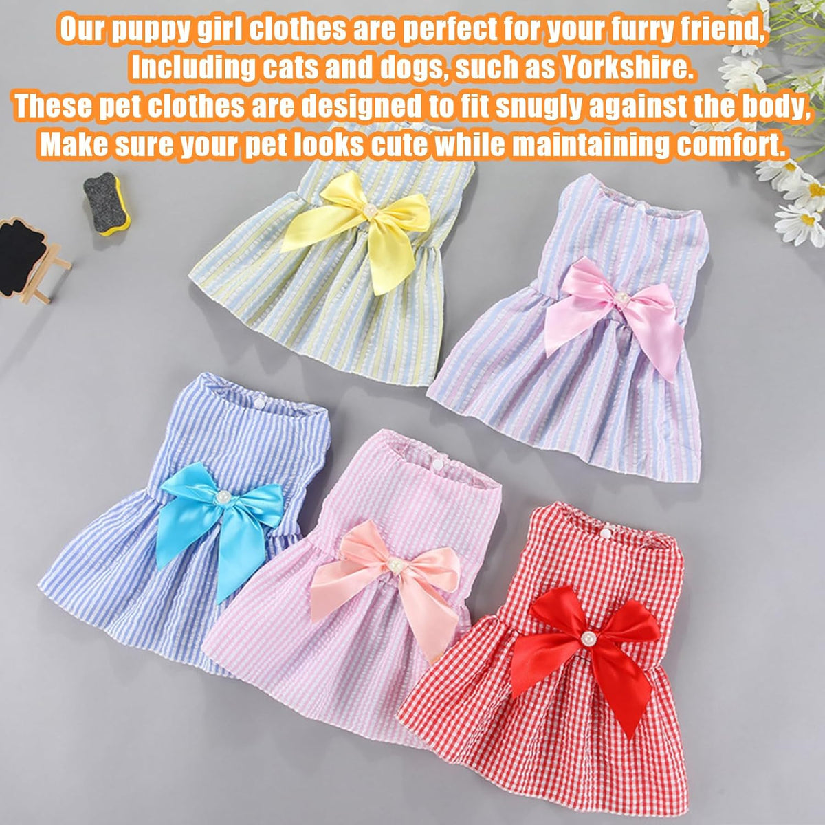 OTKARXUS pet princess dress for small dogs displayed flat showing the sleeveless crew neck design