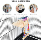 Close up of acrylic swing attached to wooden bird activity center