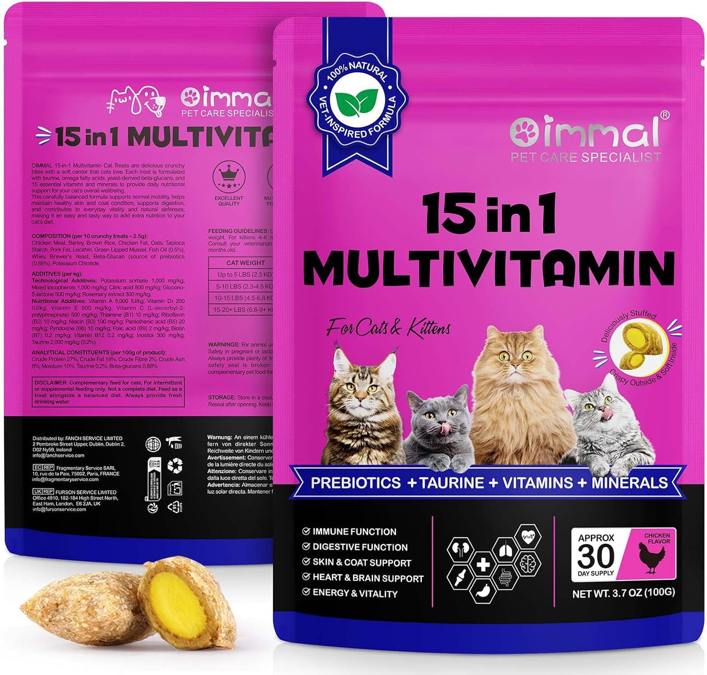 ALIVO 15 in 1 cat multivitamin soft chews front packaging showing chicken flavor treat for pet health