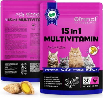 ALIVO 15 in 1 cat multivitamin soft chews front packaging showing chicken flavor treat for pet health