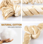 Close up of the tightly interwoven strands of the non toxic cotton pet chew toy.