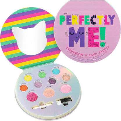 Expressions Perfectly Me Glisten and Glitter Makeup Palette front view of the closed pink round compact case