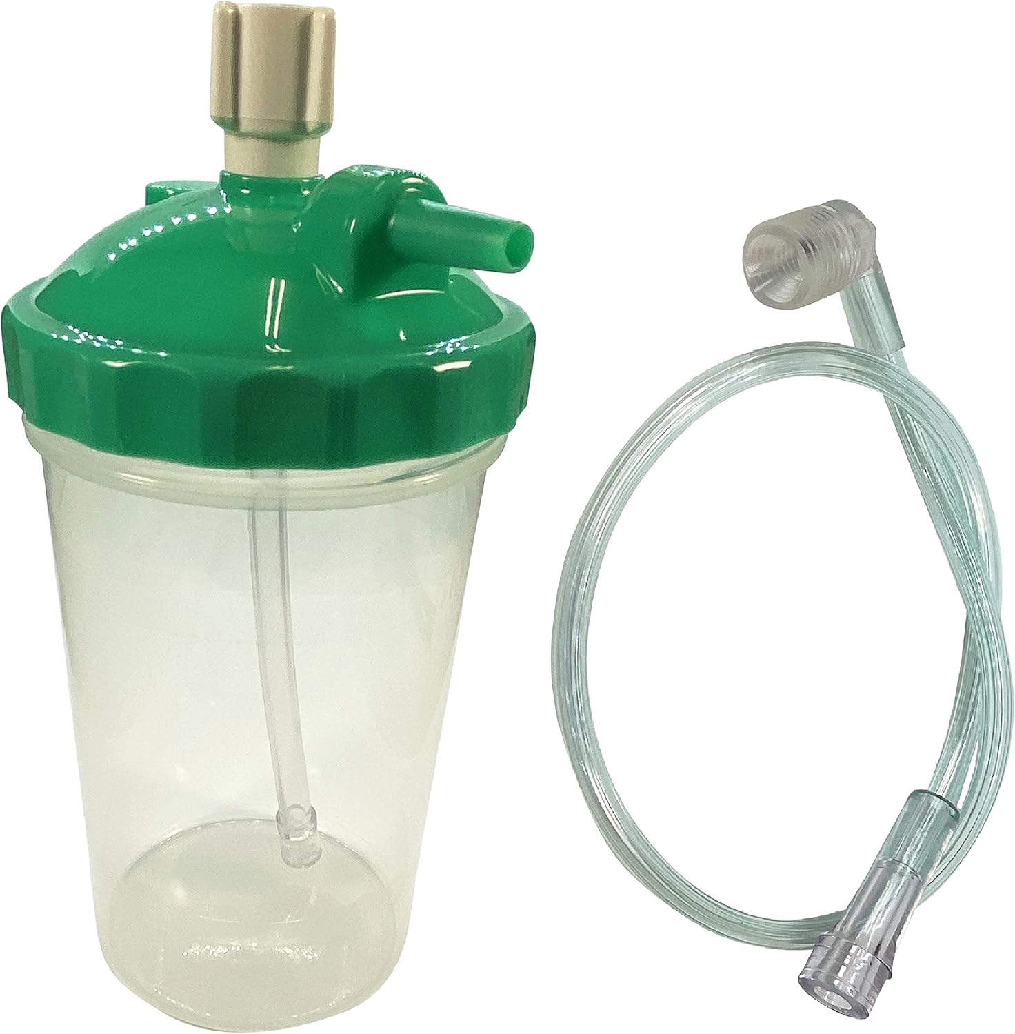 Westmed 6 LPM Humidifier Bottle with adapter tubing front view for medical oxygen therapy