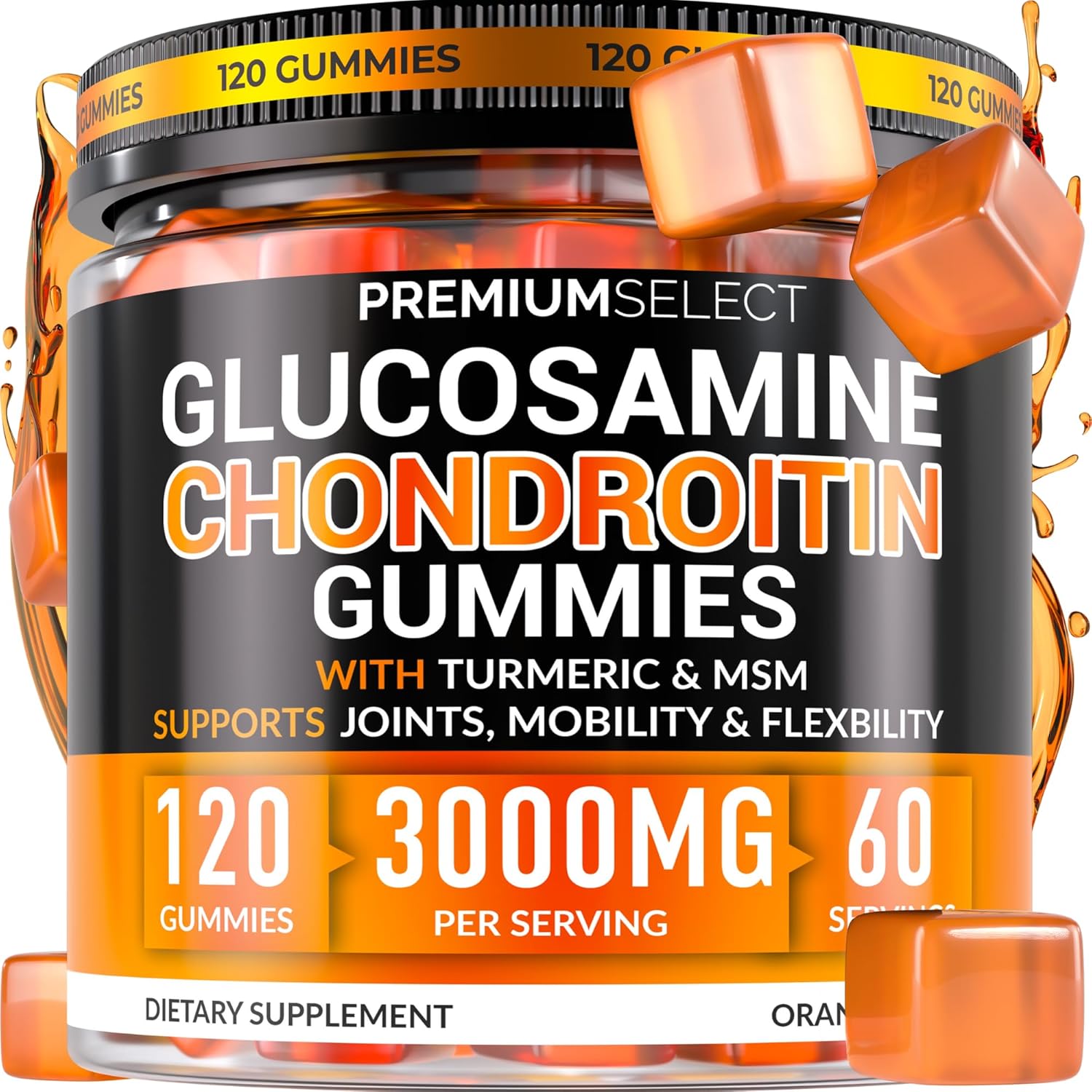 Glucosamine Chondroitin Gummies for Joint Support – 120 Glucosamine Gummies Extra Strength 3000mg with MSM, Turmeric, Calcium, Vitamin D3 – Sugar Free Vegan Adults Supplement – Flexibility & Mobility - Image 1
