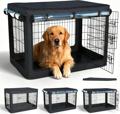 48 Inch Dog Crate Cover,1680D Heavy Duty Waterproof Oxford Kennel Cover with Detachable Top & Breathable Mesh for Large Dogs, Universal Fit for Wire Crates (Black, Cover Only) - Image 10