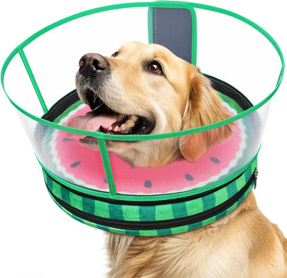 Adjustable nylon strap and hook-and-loop closure on pet recovery donut