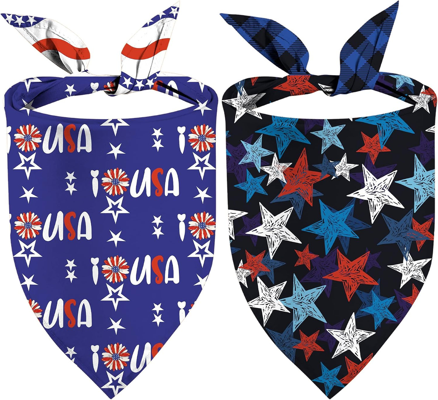 Patriotic Dog Bandanas, Reversible Dual-Layer 2 Pack, Let Freedom Ring Independence Day Square Dog Kerchief, American Flag 4th of July Pet Scarf Dogs Gifts (01) - Image 9