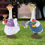 Close up view of the miniature straw hat and detailed apron on the porch goose costume.