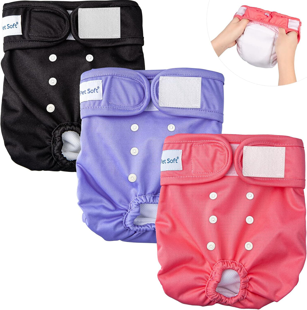 Pet Soft Washable Female Diapers (3 Pack) Female Dog Diapers, Comfort Reusable Doggy Diapers for Girl Dog in Period Heat (Bloom, XS) - Image 15